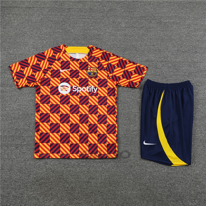 Tuta da Track FC Barcellona Manica Corta 2023-2024 Giallo - Pantaloncini